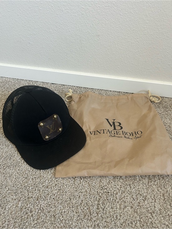 Vintage Boho Accessories - Vintage Boho Black Cap with Louis Vuitton Patch